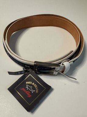 Paul & Shark White and Navy Leather Reversible Belt